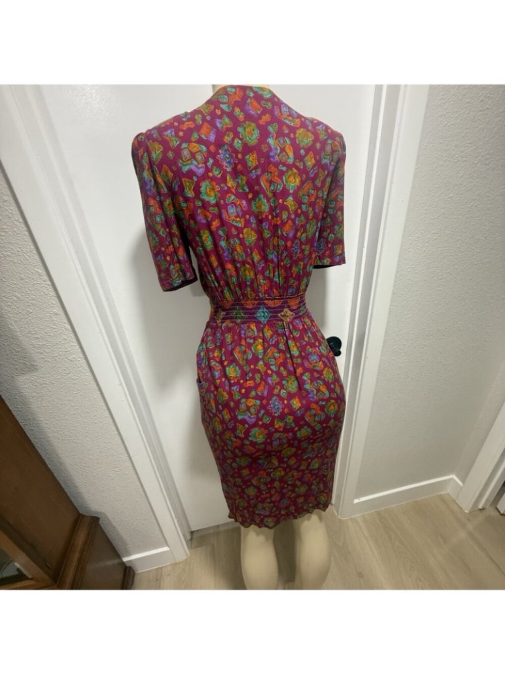 Abstract Geometric Button Front Dress Size 3/4 Vintage 80s Positive Attitude - Picture 7 of 11